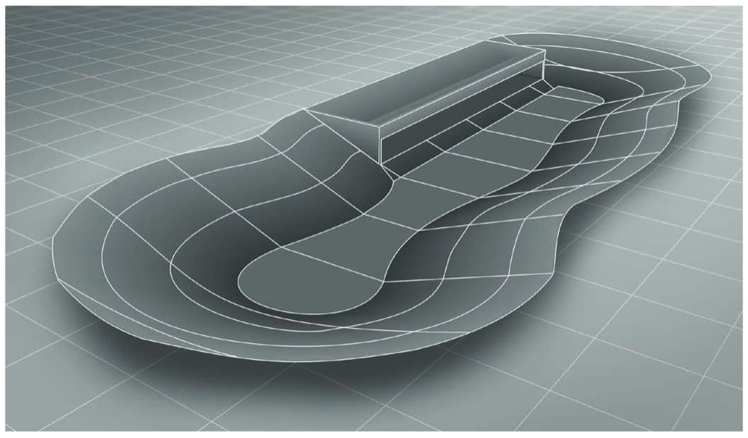 3D-Modell der Geometrie eines leeren Regenrückhaltebeckens nach dem Bau
